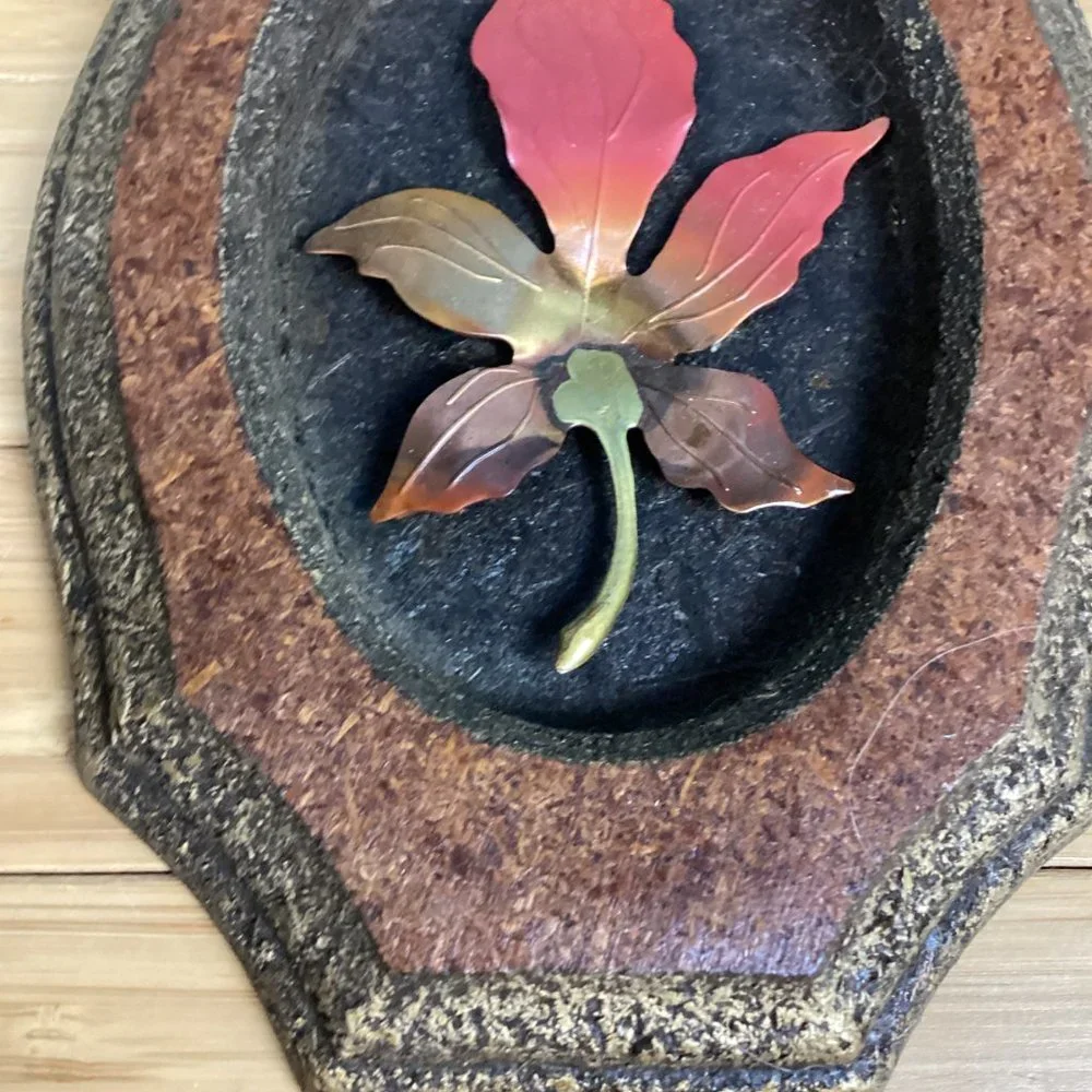 Metal Leaf & Mushroom Wooden Framed Wall Hanging